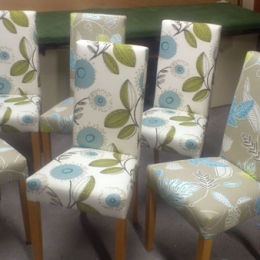 Re-upholstered dining chairs